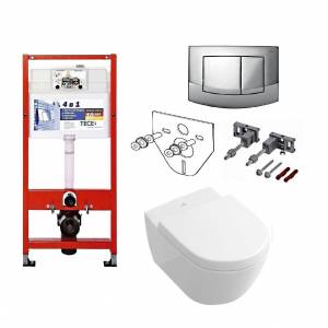 Комплект унитаз безободковый Villeroy&Boch Subway 2.0 Direct Flush и инсталляция TECE base kit 4в1